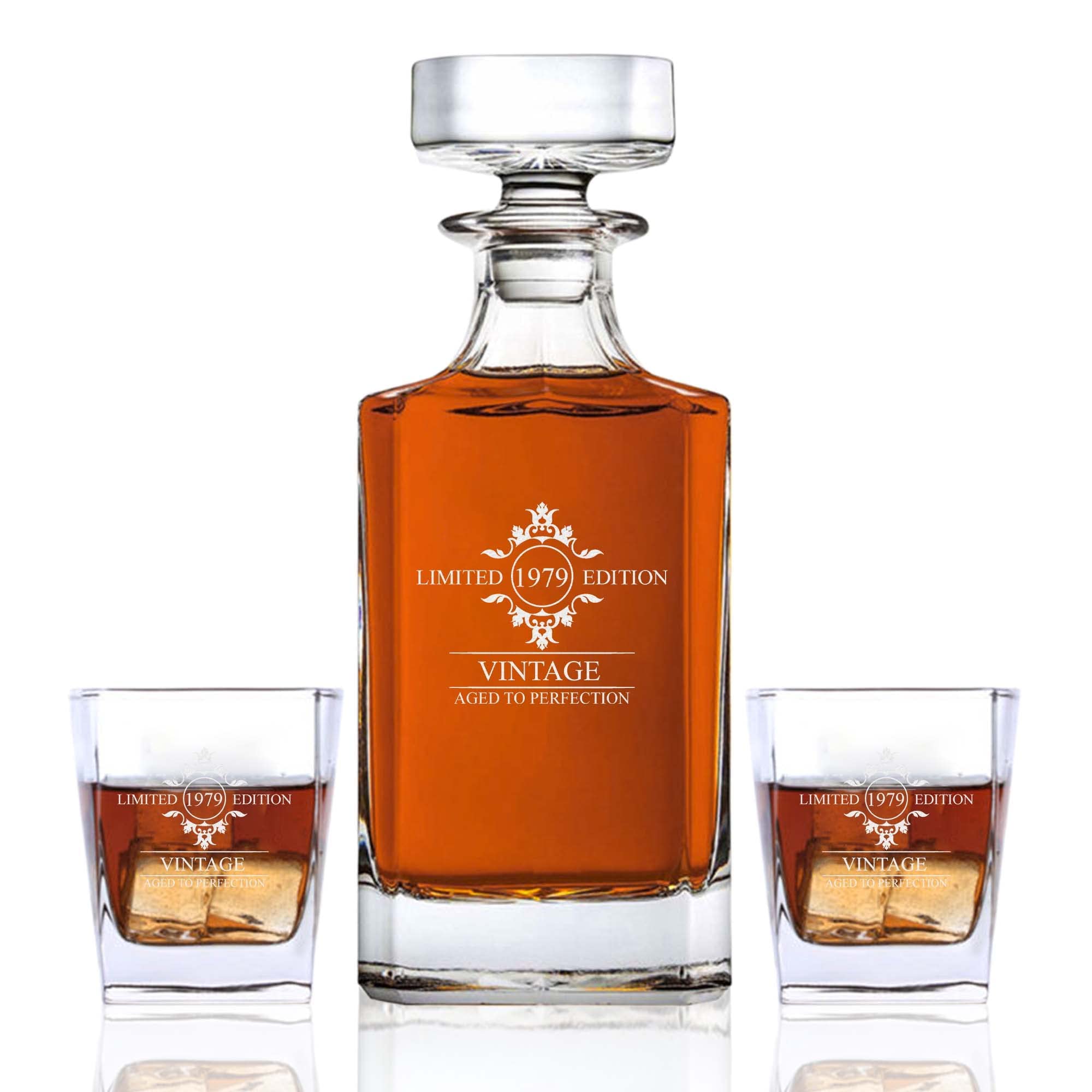Personalized Whiskey Decanter Set with Glasses - 7 Design Options - Custom Engraved Liquor 27 oz, Bourbon Decanter for Men Dad Birthday Graduation Groomsman Anniversary & Retirement Gift For Him