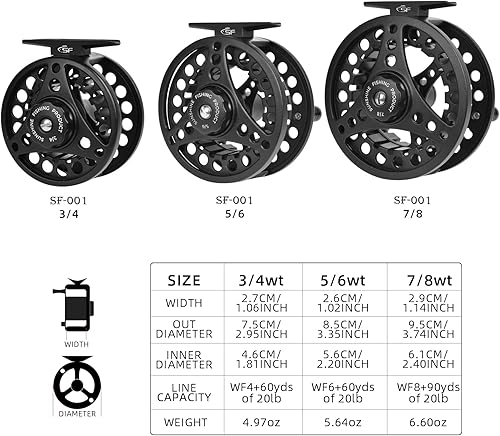 Miniatura 9 de SF SF-001 Carrete de pesca con mosca de árbol grande con cuerpo de aleación de aluminio 34wt 56wt 78wt Carrete de mosca precargado con línea Combo