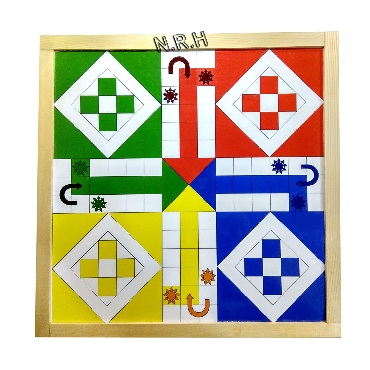 Best Handmade 2 in 1 Wooden Magnetic Ludo & Snake Ladders Board Game Set Natural Finish Game is Played With Four Players.