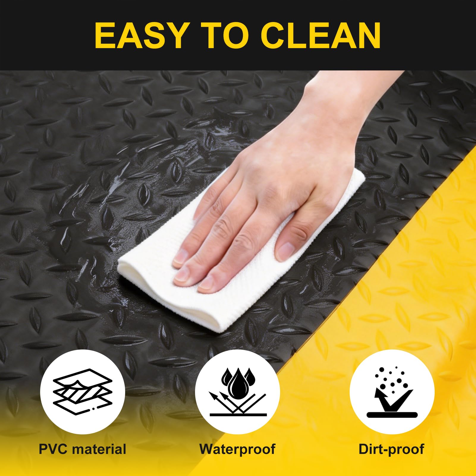 Tapis anti-fatigue - 90 x 150 cm - 24 mm d'épaisseur - Tapis de travail industriel avec surface en PVC antidérapante et base en caoutchouc - Tapis ergonomique pour atelier, garage