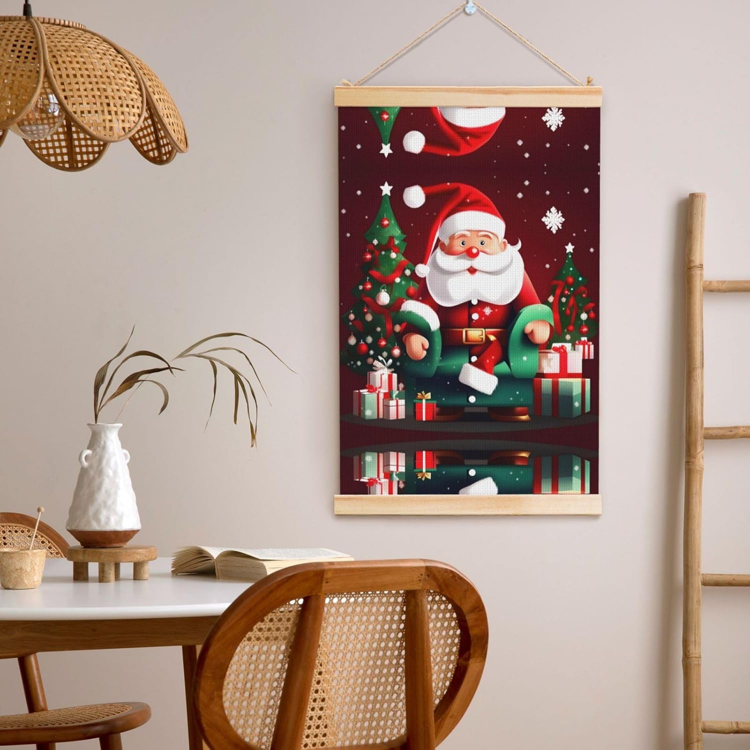 Merry Christmas Santa Claus Gift Print Poster Hanger,Hanging Poster, Poster Frame,Wood Poster Hanger, For Wall Hanging