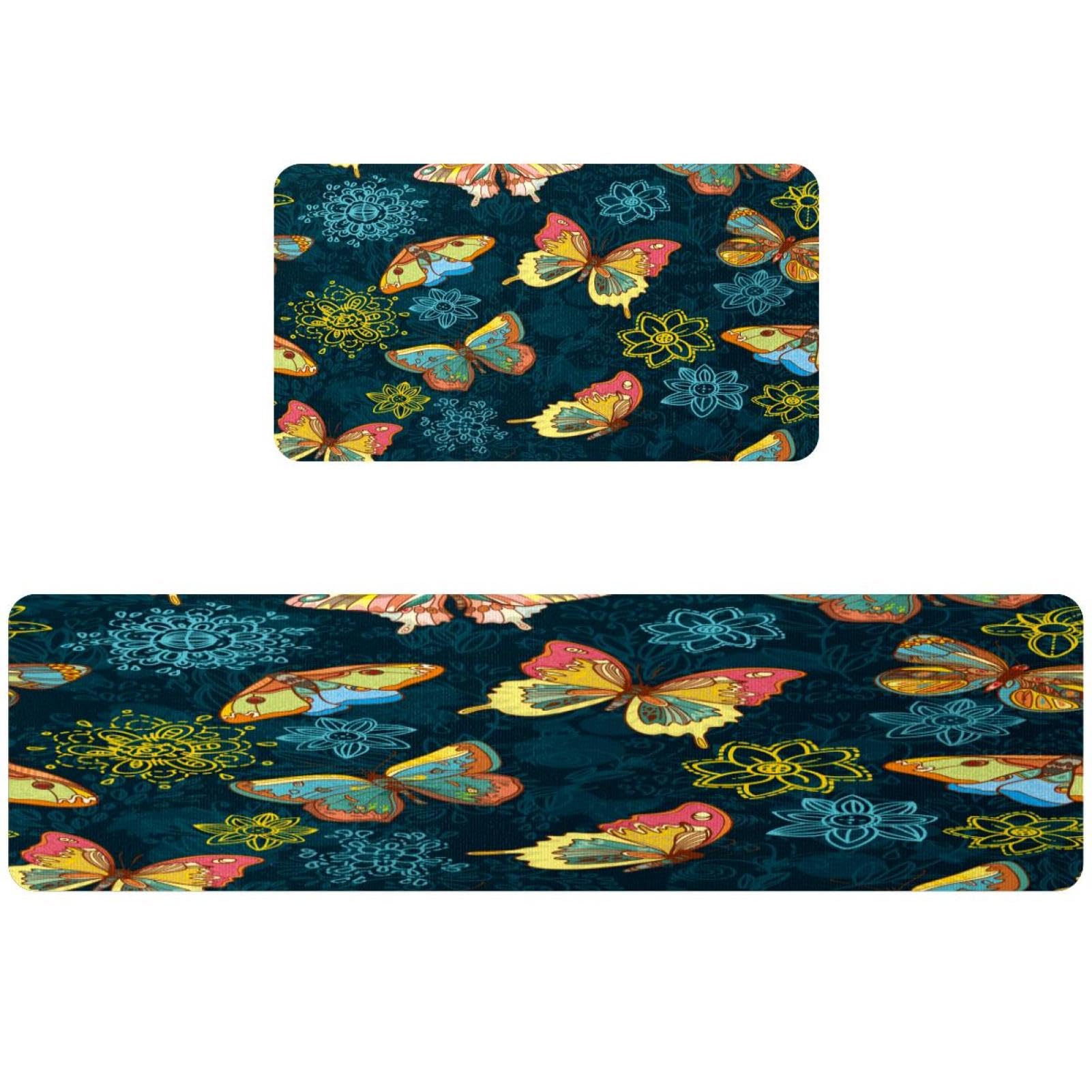 Alfombra antideslizante lavable para cocina y cuarto de lavado tapete absorbente de mariposas