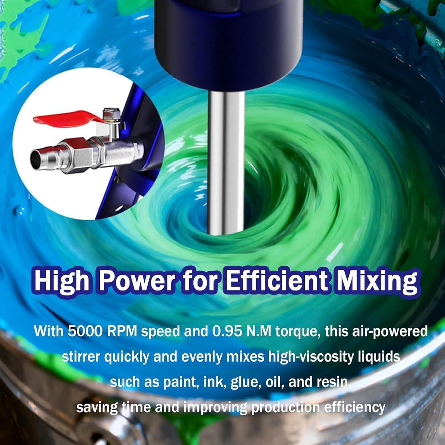 Miscelatore pneumatico per vernice da 5 galloni, agitatore d'aria da 1/8 HP, 5000 giri/min, supporto di sollevamento manuale, 4-8kg/MPa, per vernice, colla, inchiostro, tamburo dell'olio