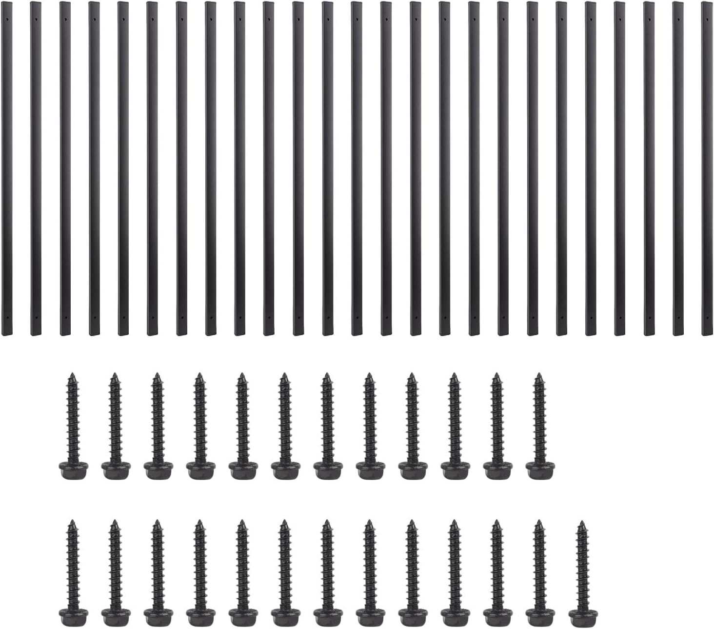 Luocute 25 Pack Deck Balusters, 32in Rectangle Staircase Baluster, Black Metal Deck Spindle and Stairs Railing with Screw, Hollow Rectangle Balusters for Railing Porch
