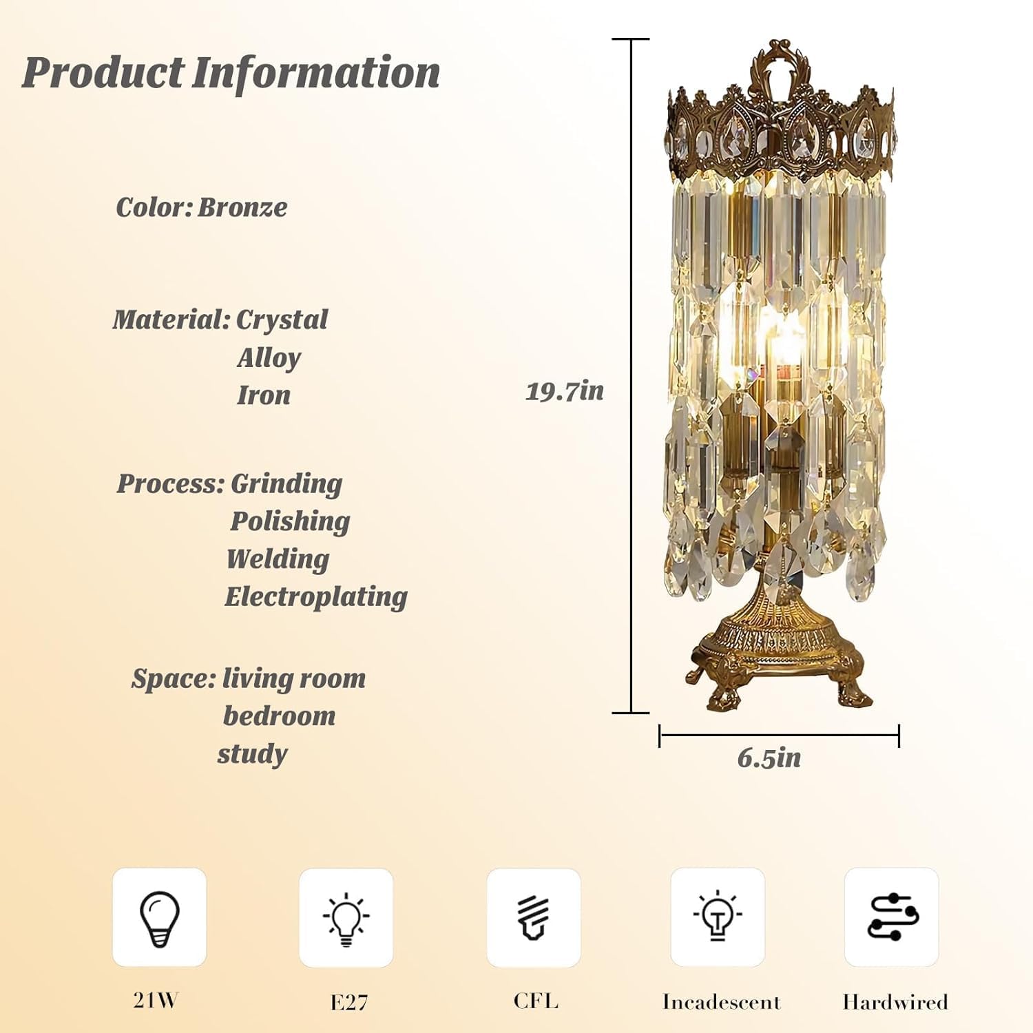 Bedside Table Lamp for Bedroom Luxury Crystal Crown Table Lamp Modern Crown Shaped Crystal Desk Lamp Nightstand Lamp for Bedroom, Living Room, Hotel