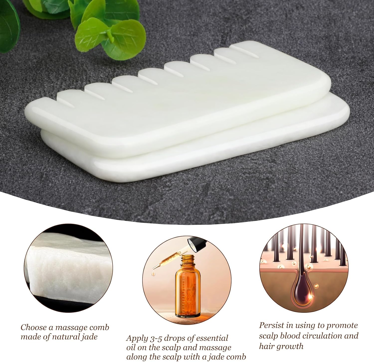 gemshan Jade Comb, 2Pcs Head Scalp Deep Tissue Massager, Scraping Therapy Tool for Stress Relief and Scalp Health