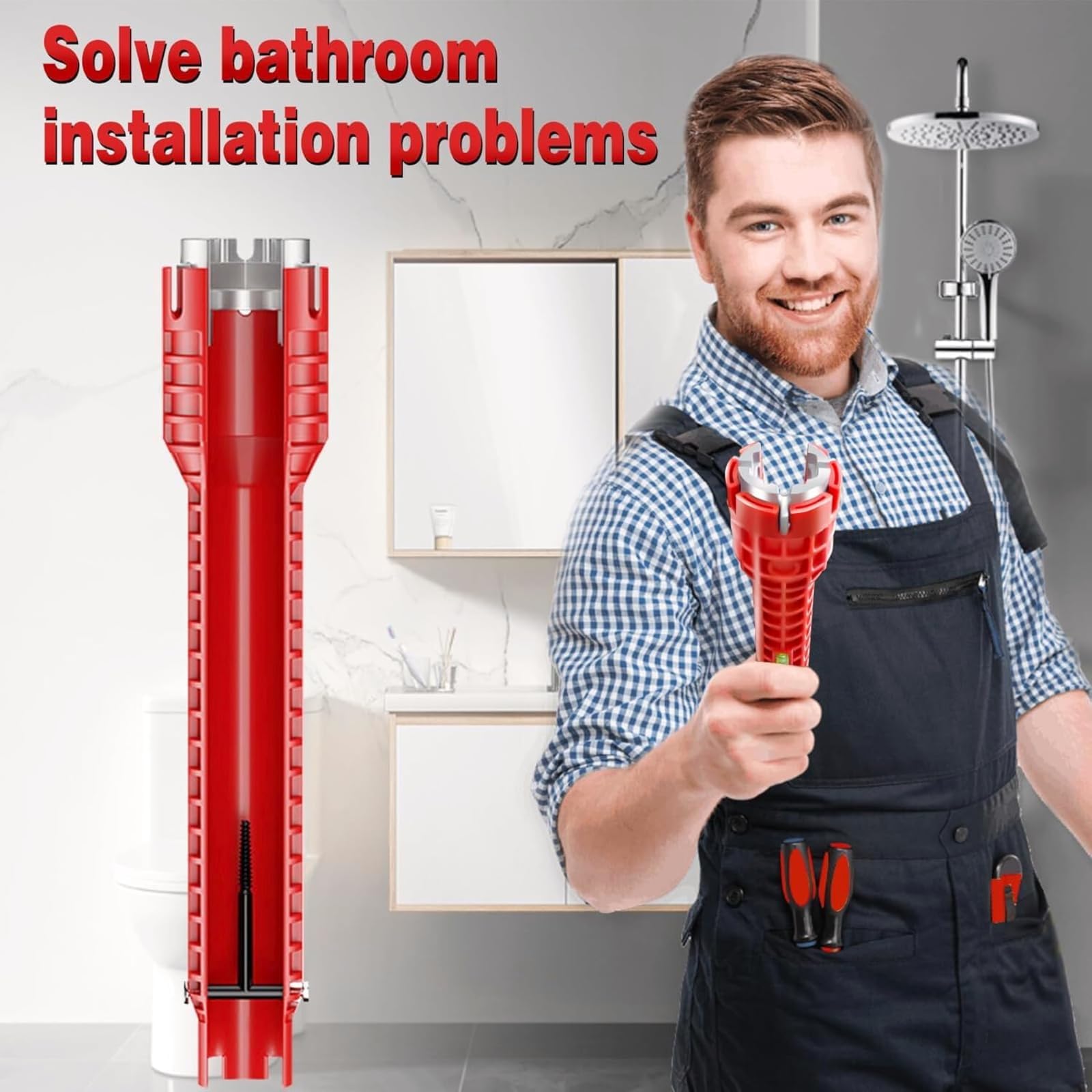 14-in-1 Professional Basin Wrench & Sink Installer - 9.6" Hardened ABS Plumbing Tool for Faucet Installation, Toilet Repair & Tight Spaces - Multi-Purpose Wrench with Instructions & Video — view 7
