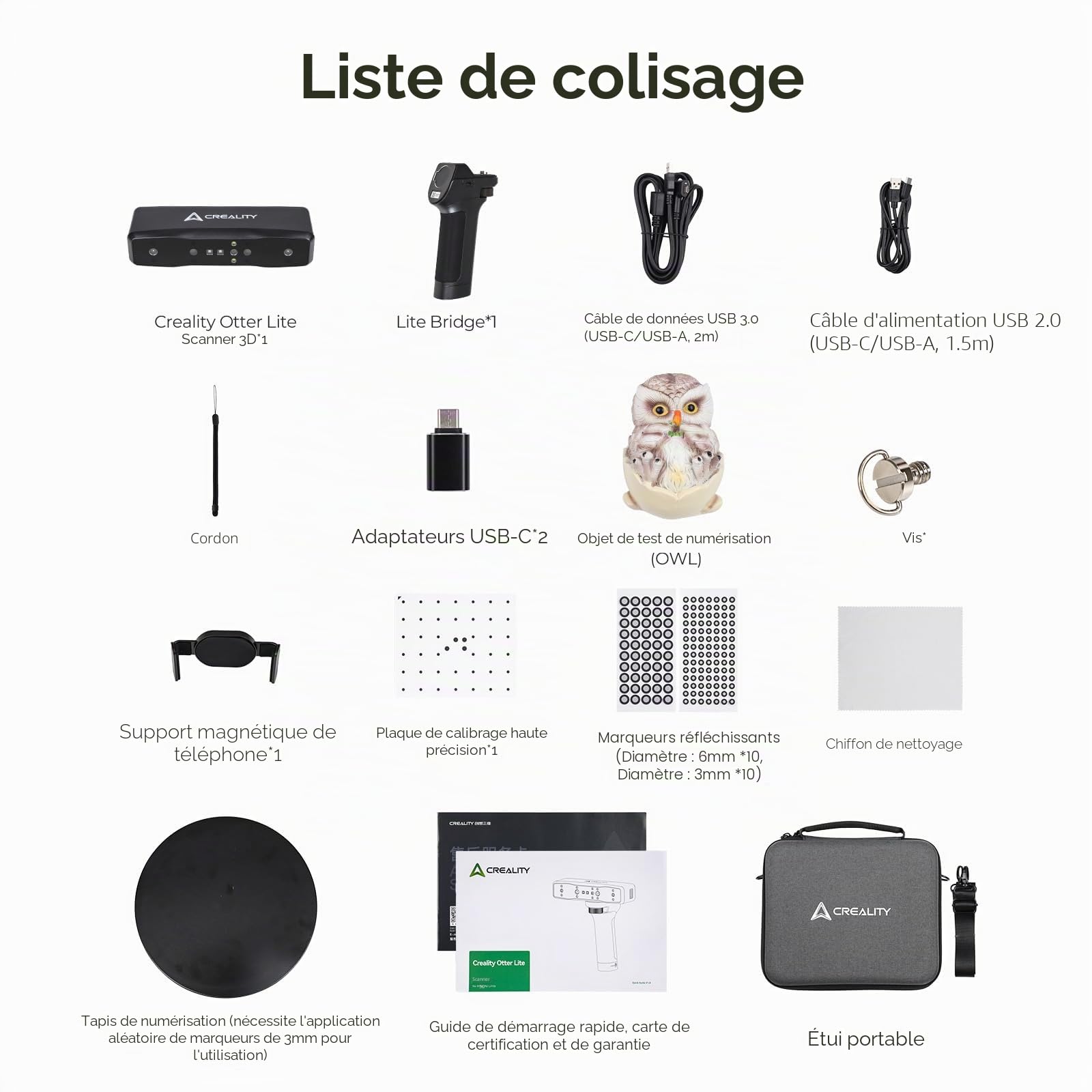Creality Scanner 3D Otter Lite Basic, Précision de 0,05 mm, Conception Innovante à Quatre Yeux, Convient à Toutes les Tailles, 30 Images par Seconde, Technologie de Lumière Structurée DOE 3D