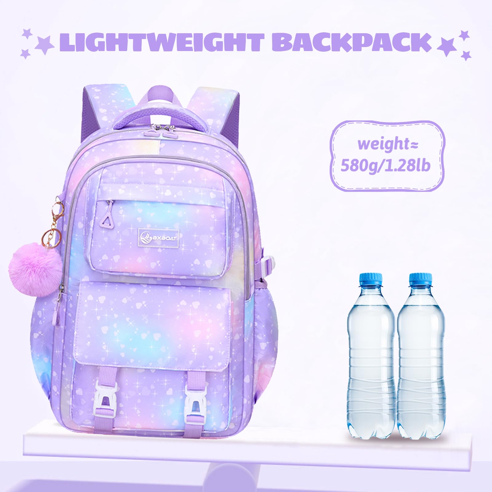 Amythe Mochila Escolar Niña Primaria 3 Piezas, Mochila para Niñas y Bolsa de Almuerzo 7 a 12 Años, Mochilas Escolares Chica Impermeable e Ligera, Morado