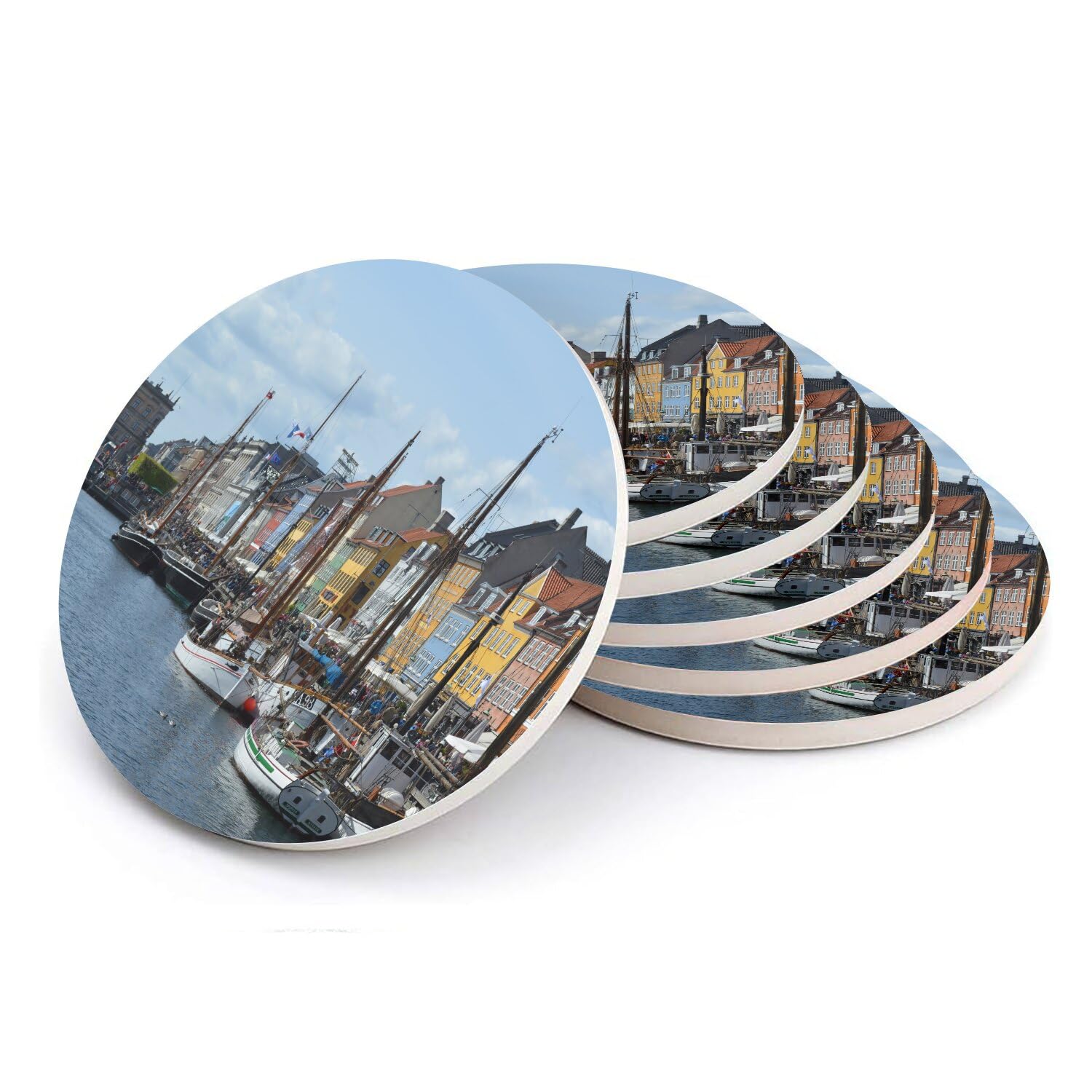 Sous verre ronds en céramique de qualité supérieure décor Port de Nyhavn Danemark