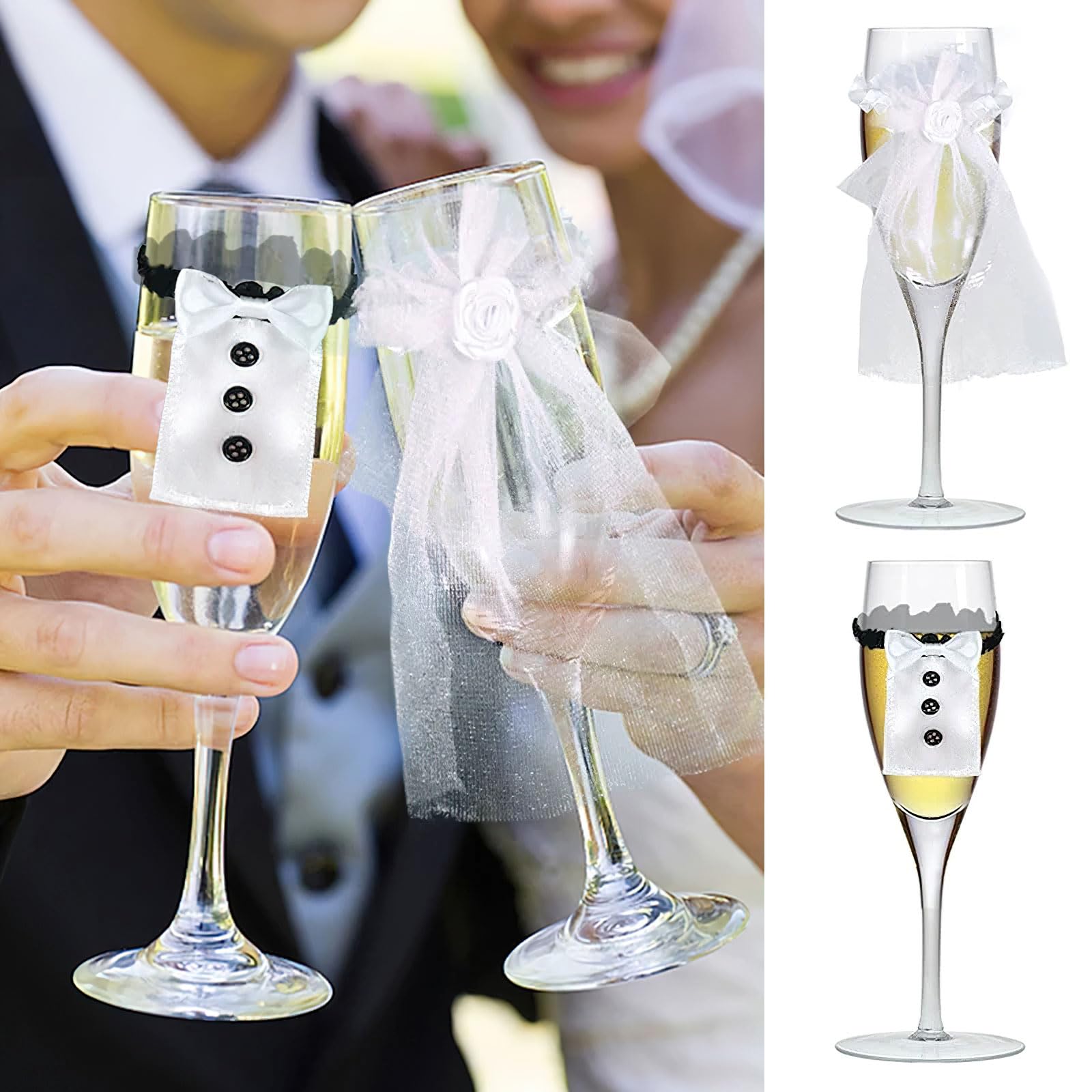 Ylapagne Marriage Bride Groom Dress Wine Cups Wrap Champagne Glass Bottles Cover for Engagement Wedding Party Decoration Ornaments Glass Cup
