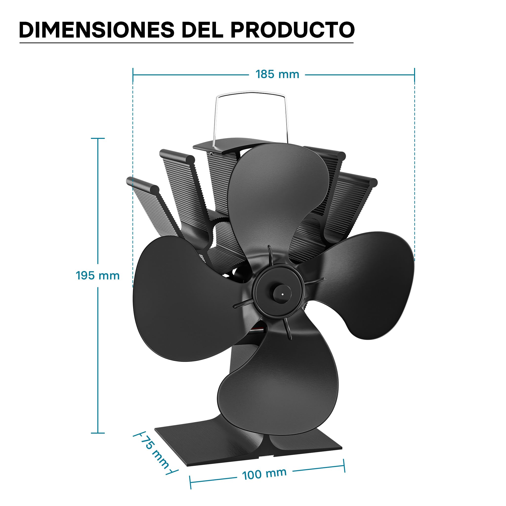 WilTec Ventilador de estufa con 4 aspas ventilador de chimenea 70-350°C accionado por calor sin corriente