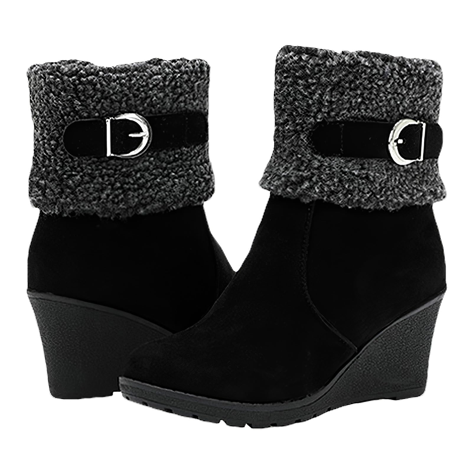 Donna Inverno Caldo Stivali con Pelliccia Cerniera Eleganti Stivaletti con Zeppa