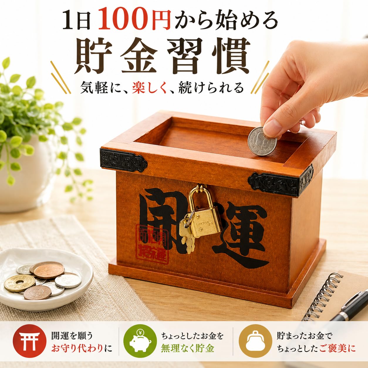Amazon.co.jp: 浅草きもの市 貯金箱 (賽銭箱) 開運 木製 貯金 さい銭箱