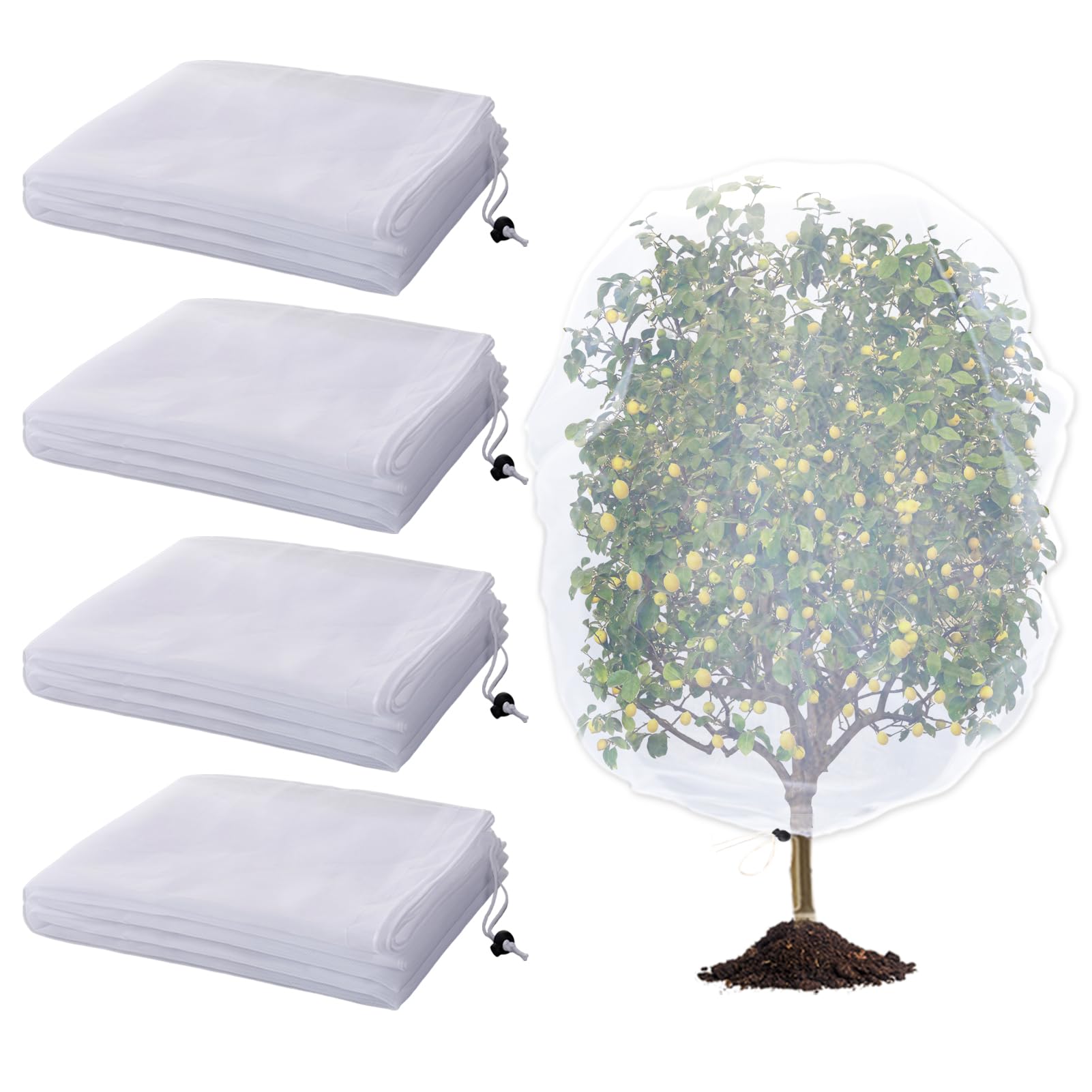 4 Pack Insect Bird Netting Cover - 4.6x6FT Blueberry Bushes Netting Plant Covers with Drawstring, Fine Mesh Net for Protecting Lemon Orange Large
