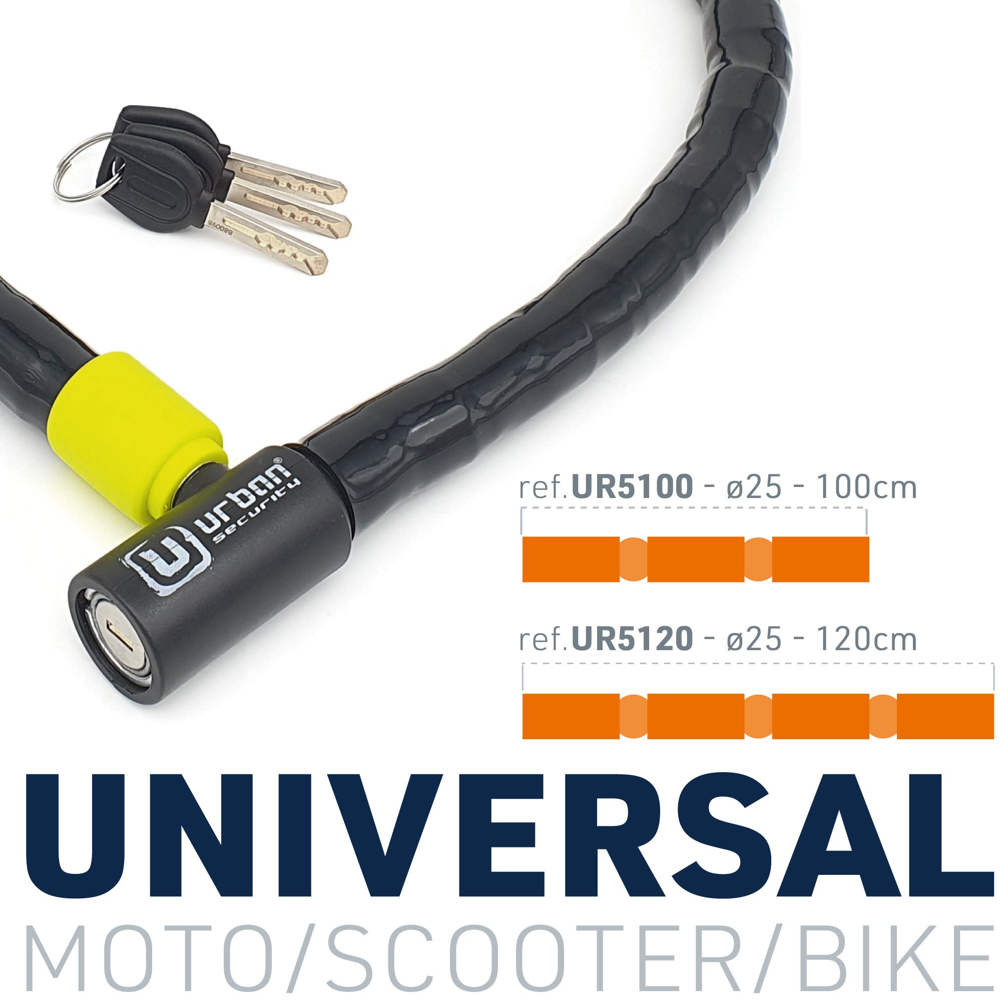URBAN UR5100 Candado Moto y Bicicleta, Cable de Acero Reforzado con Blindaje Articulado Muy Flexible Fácil de Llevar, Cerradura Alta Seguridad, Antirrobo Moto Bici Eléctrica Scooter Patinete, 100cm