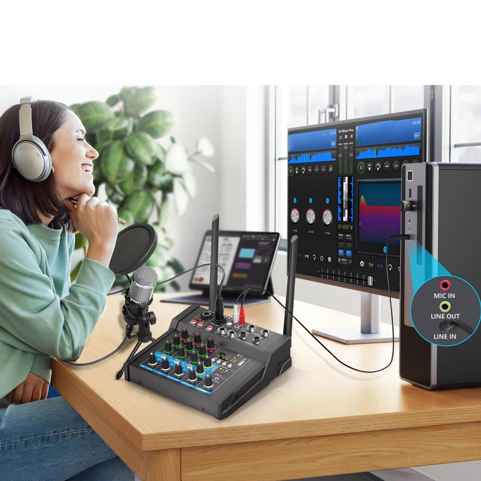 Eujgoov Miksowanie Konsoli USB Sound Board Mixer Mic Karaoke Party Stół do Nagrywania na żywo System Audio Zasilanie dla Komputera (wtyczka UE)