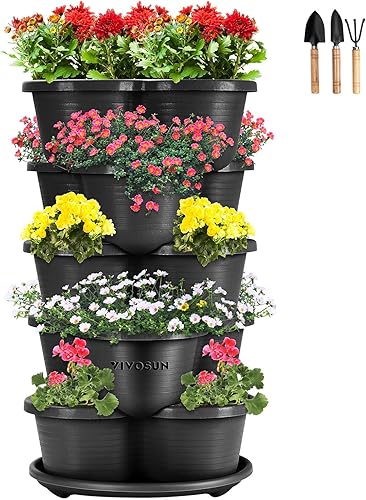 VIVOSUN Maceta apilable vertical de 5 niveles para fresas, flores, hierbas, verduras, color negro