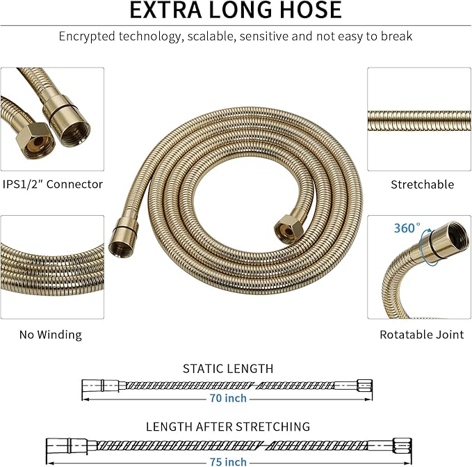 Cabezal de ducha de mano G-Promise alta presión 6 ajustes, manguera flexible extra larga miniatura 7