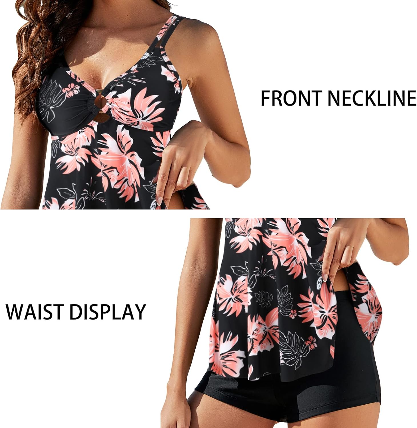 SEAFORM Women's Tankini Swimsuits Two-Piece Tummy Control Bathing Suits V-Neck Printing Swim Dress for Women with Boyshorts - Image 5