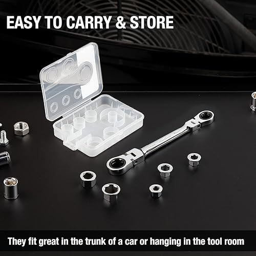 Miniatura 6 de DURATECH Juego de llaves de trinquete, juego de llaves métricas 7 en 1 con engranaje de 72 dientes, llave de acero CR-V con organizador de