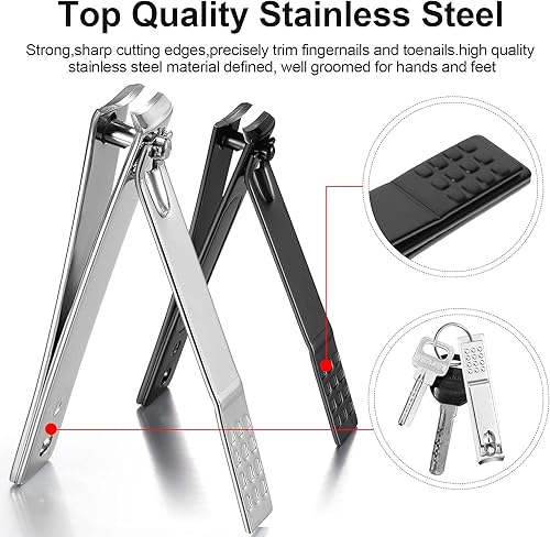 Miniatura 4 de Juego de 50 cortaúñas de acero inoxidable para mujeres y hombres, uñas gruesas, color negro y plateado