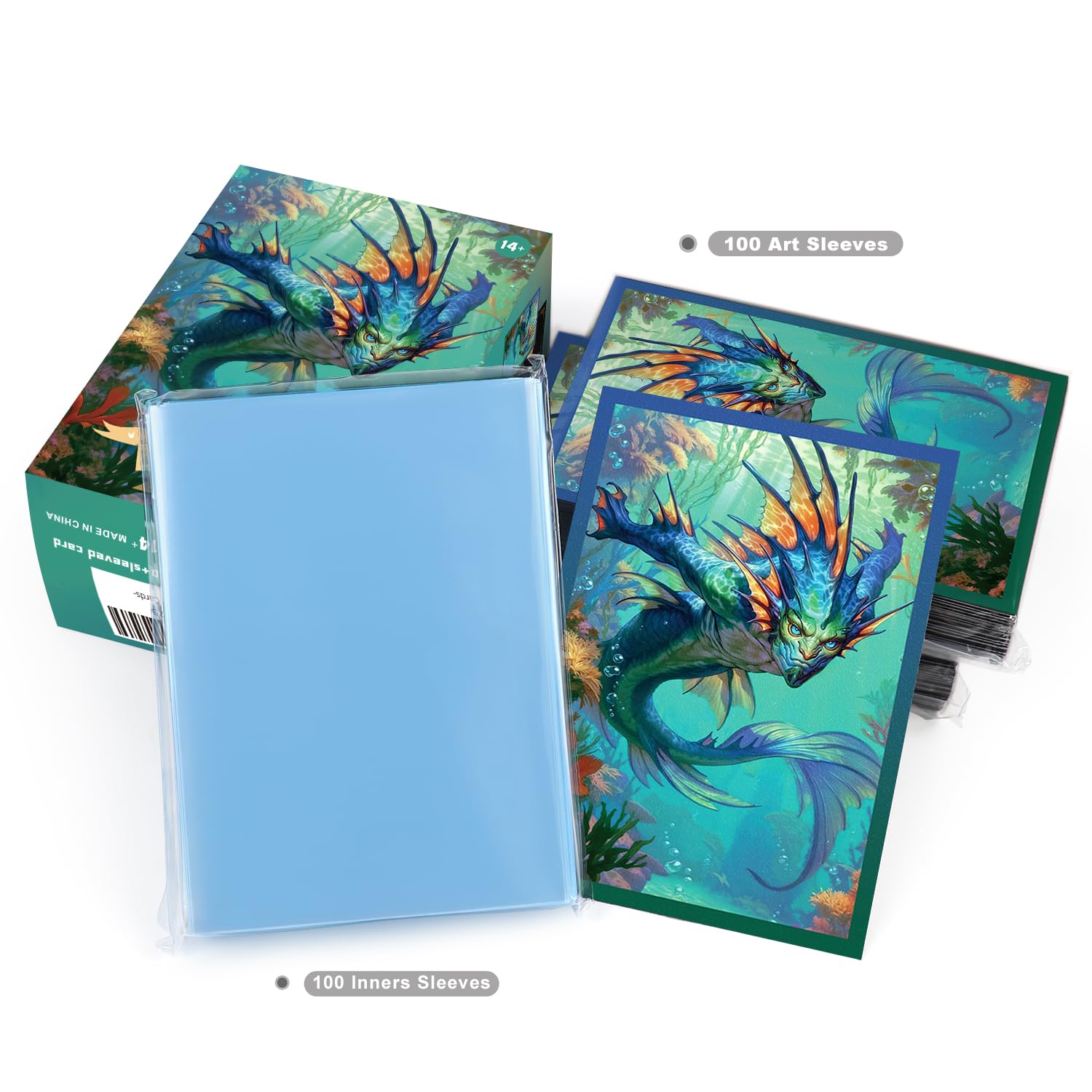 Katomula 100 MTG Card Sleeves with 100 Inner Sleeve, Textured Back Art Sleeves, Fit Standard Size Cards- Merfolk - 5