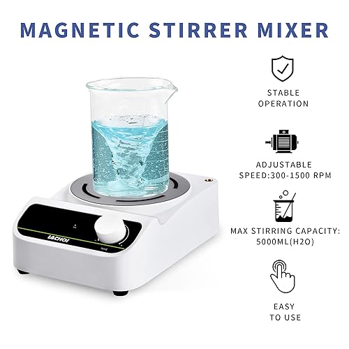 Miniatura 2 de LACHOI Agitador magnético 300-1500RPM Placa de agitación magnética con barra de agitación, líquido de agitación máxima, mezclador magnético de 169.1