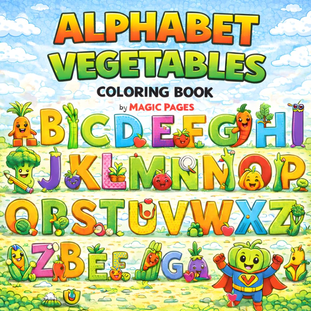 Alphabet Vegetables Coloring Book: Learn ABC with Vegetables | Easy Coloring Book for Kids Ages 2–7 with Big Simple Designs and Fun Pages and with reference images to color