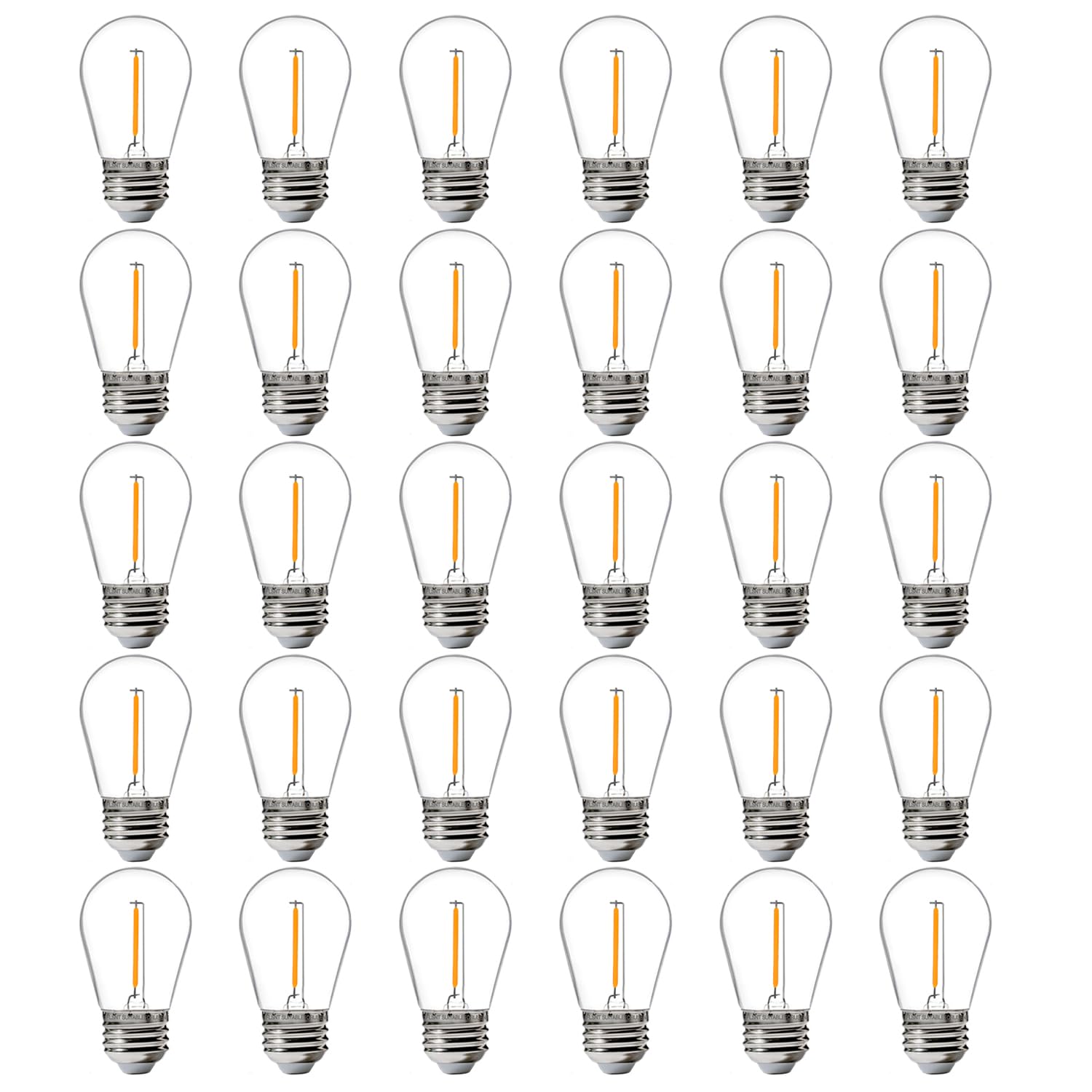 FLSNT 30 Pack LED S14 Replacement Bulbs for String Light, Outdoor LED Light Bulbs, E26 Base, 2200K Warm White, Non-Dimmable