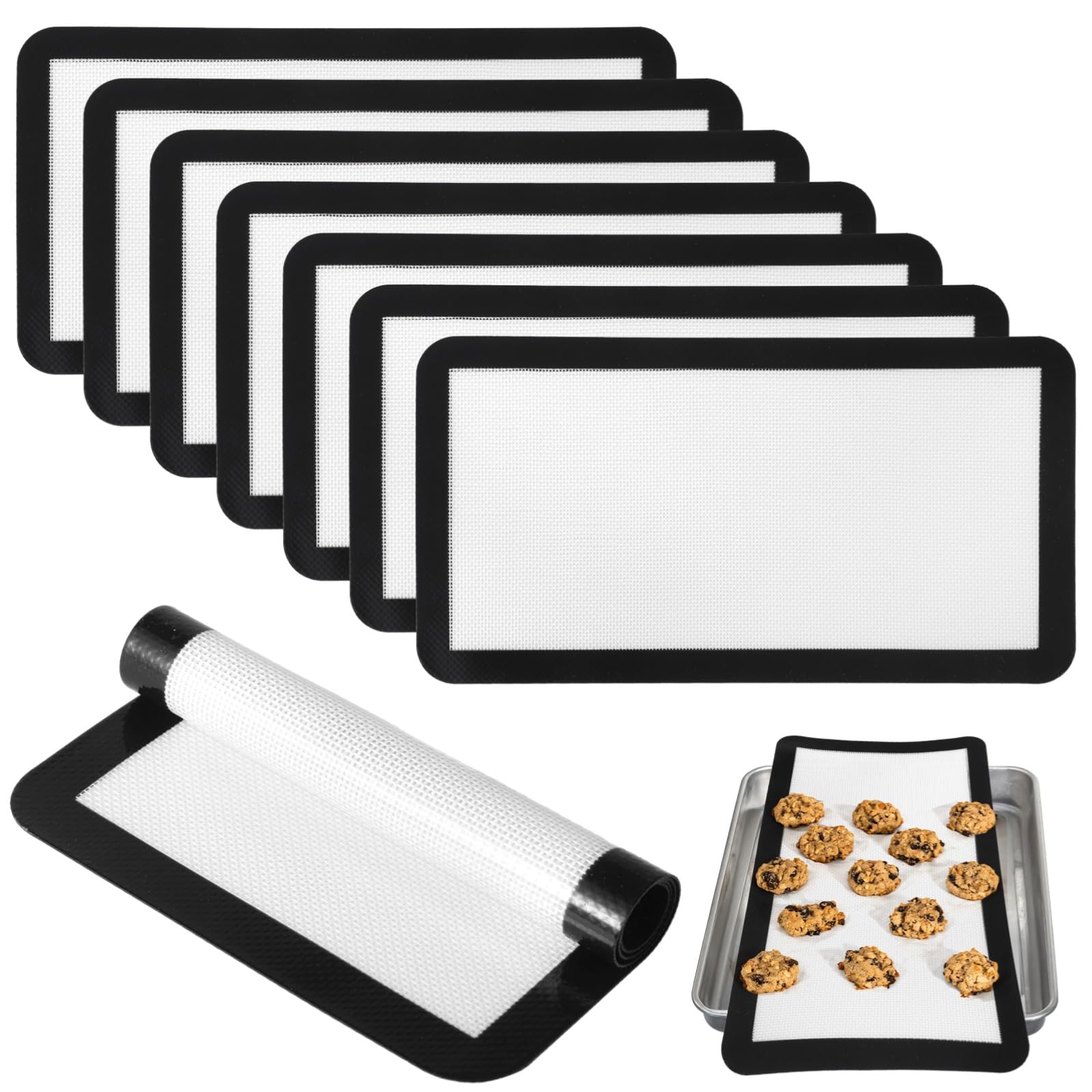 8 Stk. Antihaft Backmatten aus Silikon, für Heißluftfritteuse und Gefriertrockner, für hohe Temperaturen, vielseitige Backeinlagen 13,3 x 7 Zoll, zum Backen, Rösten und Grillen