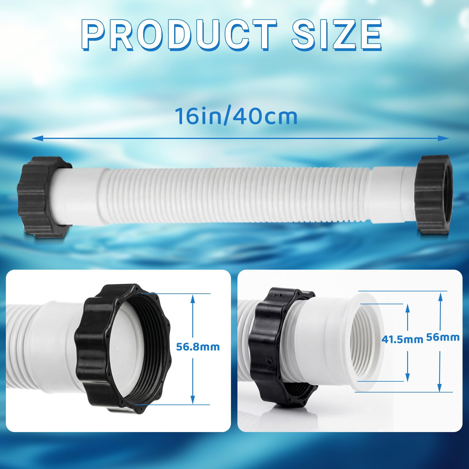 Tuyau Pompe Piscine, Tuyau Filtration Piscine, Tuyau Raccord Pompe Filtre à Sable, Tuyaux pour Piscine avec écrous, Convient pour Une Interface de 1,5 Pouce (40cm)