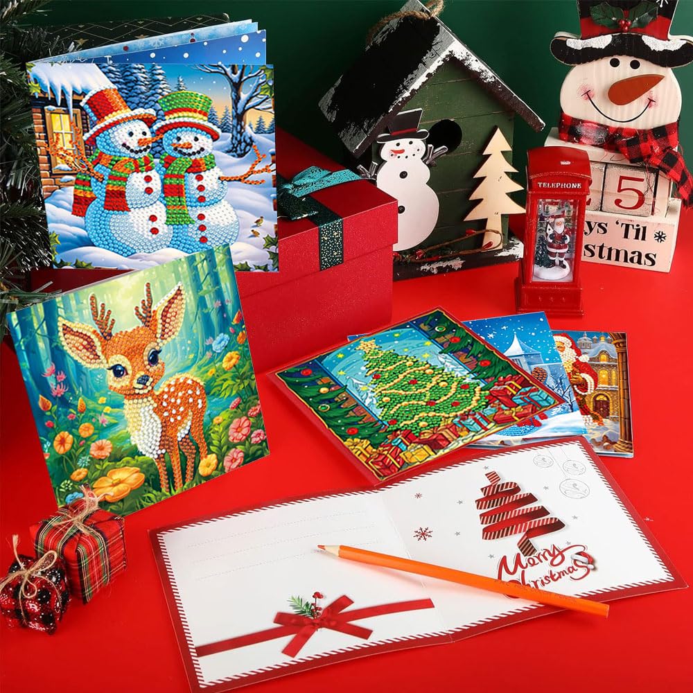 Anyingkai 12PCS Diamante 5D DIY Tarjeta de Navidad,Tarjetas de Navidad Pintura, Kit de tarjeta de felicitación de pintura de diamante,Tarjetas de Navidad de diamante (L-1)