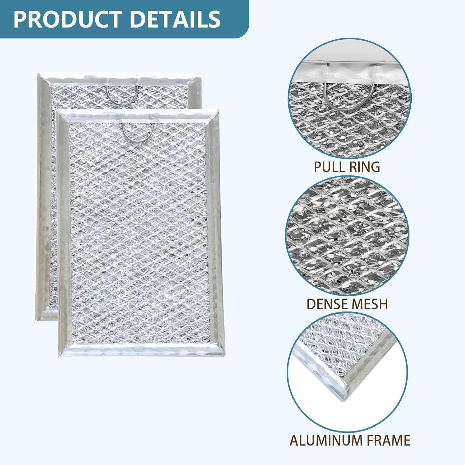 JVM7195SK6SS Microwave Grease Filter Replacement for GE Microwave Oven PNM9216SK5SS JVM7195EK5ES JNM7196DK5BB JVM7195DK5WW JNM7196SK6SS 5.08" x 7.6" Aluminum Mesh Filters 2 Pack