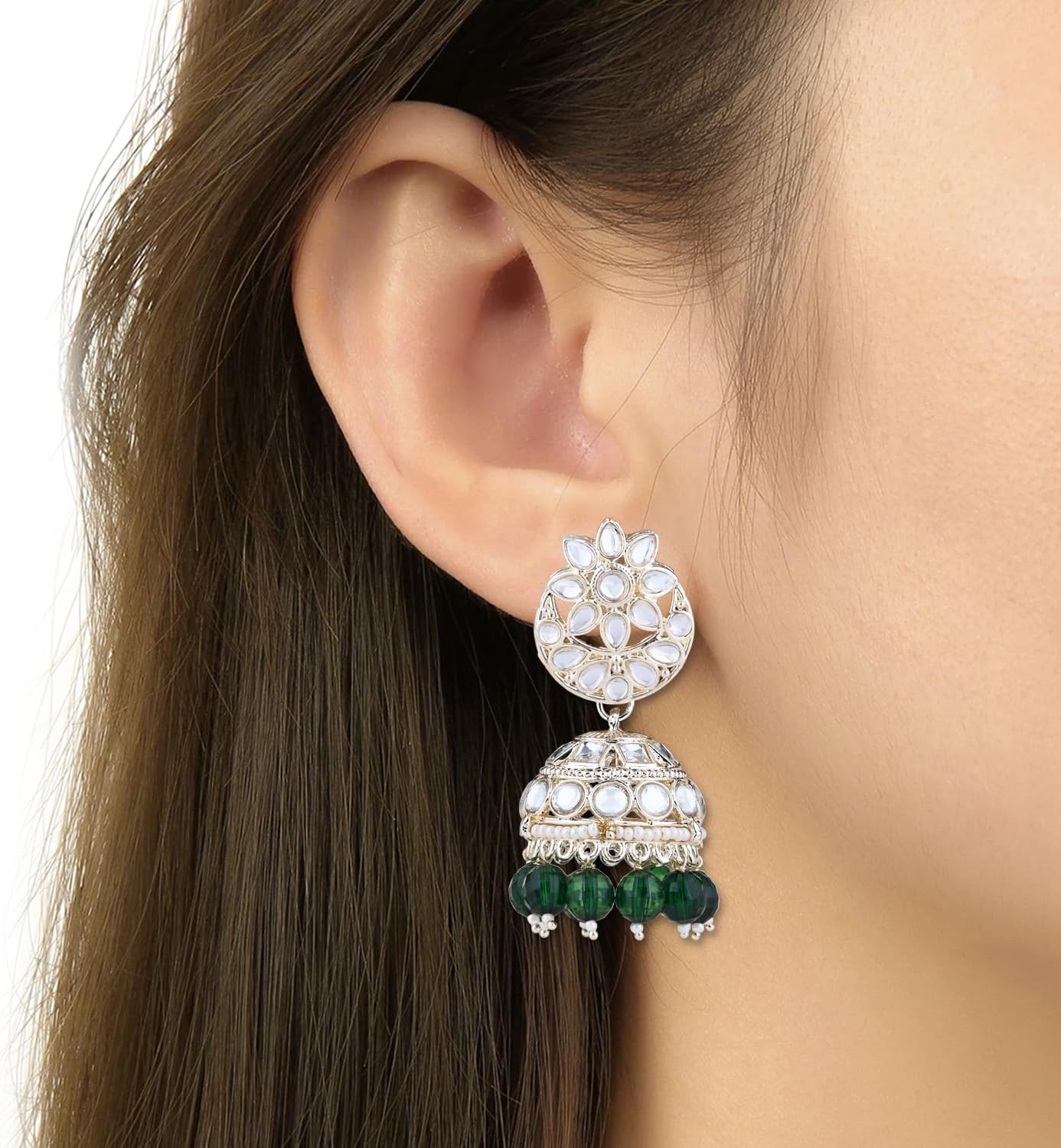 I Jewels Indian Wedding Bollywood Kundan & Pearl Necklace With Earring Maang Tikka Set For Women (K7299G) - Image 7