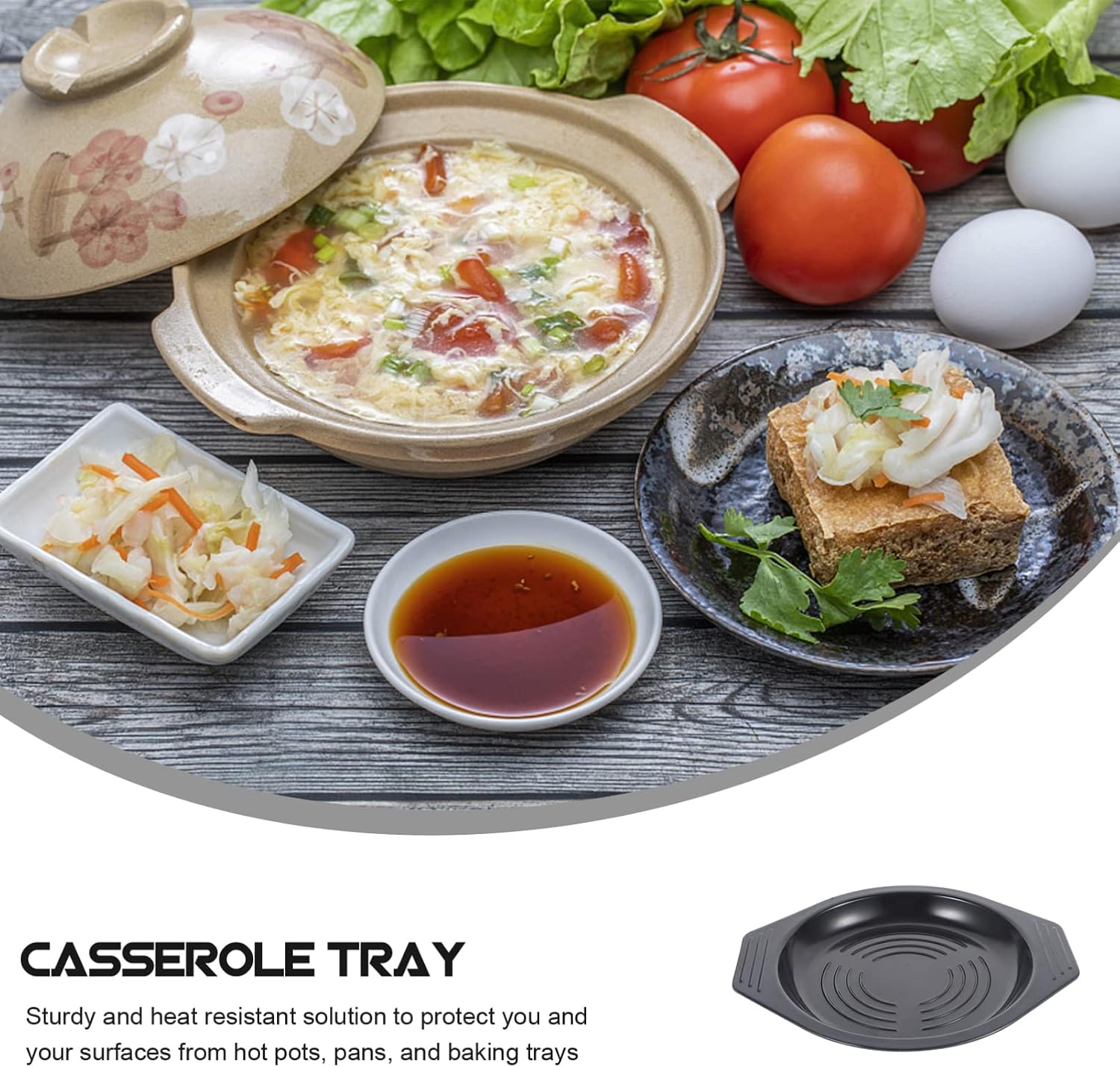 Kichvoe Casserole Tray Heat Resistant Pot Base Tray and Table Mat for Hot Soup Dessert Snack and Fruit Serving Non-Slip Kitchen Protector 2 pack
