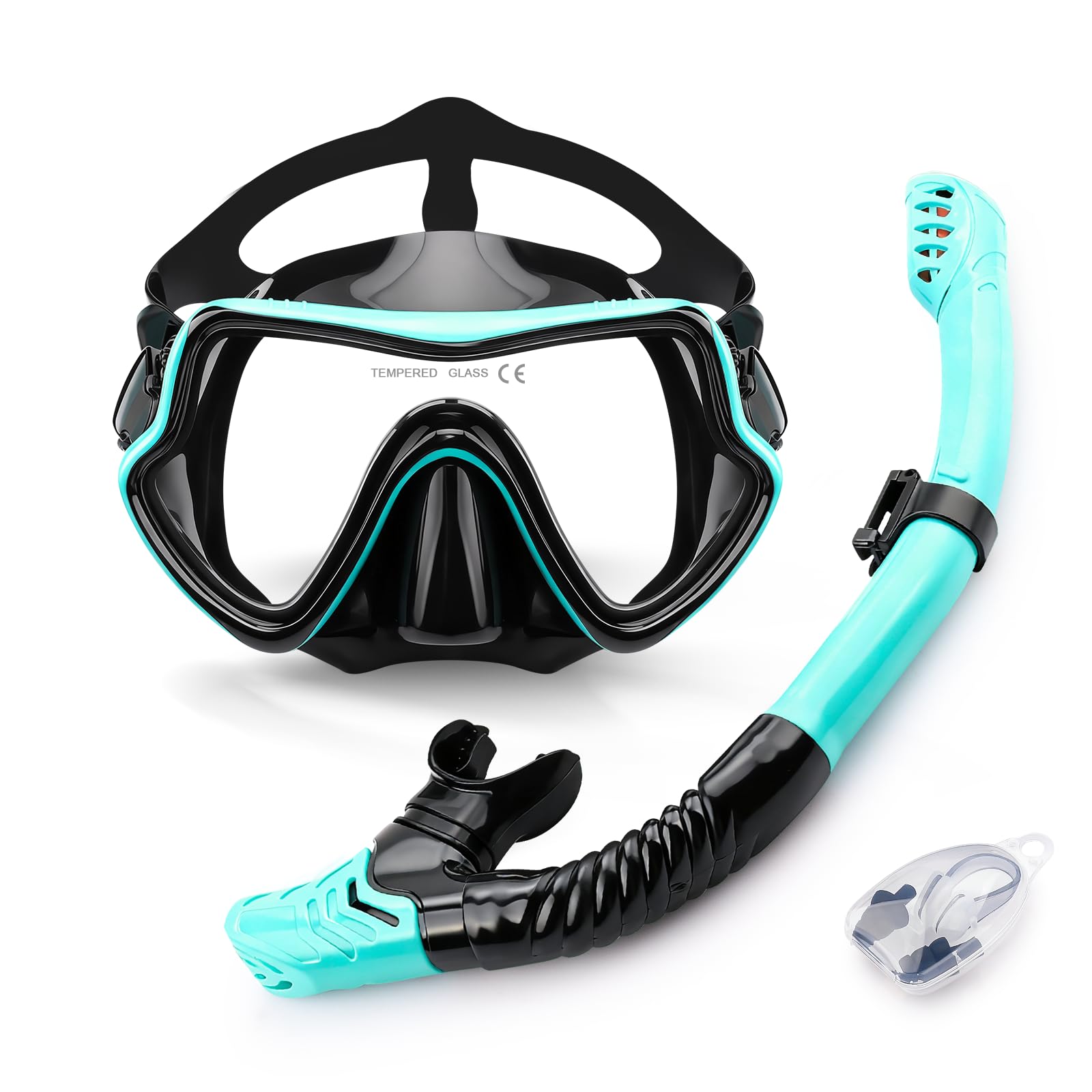 Vogista Snorkel Set Adults with Anti-Leak and Anti-Fog Tempered Glass, Dry Top Snorkel Set Adult, 180° Panoramic Wide View Snorkel Mask Set Diving Goggles Scuba Mask Adult - Green