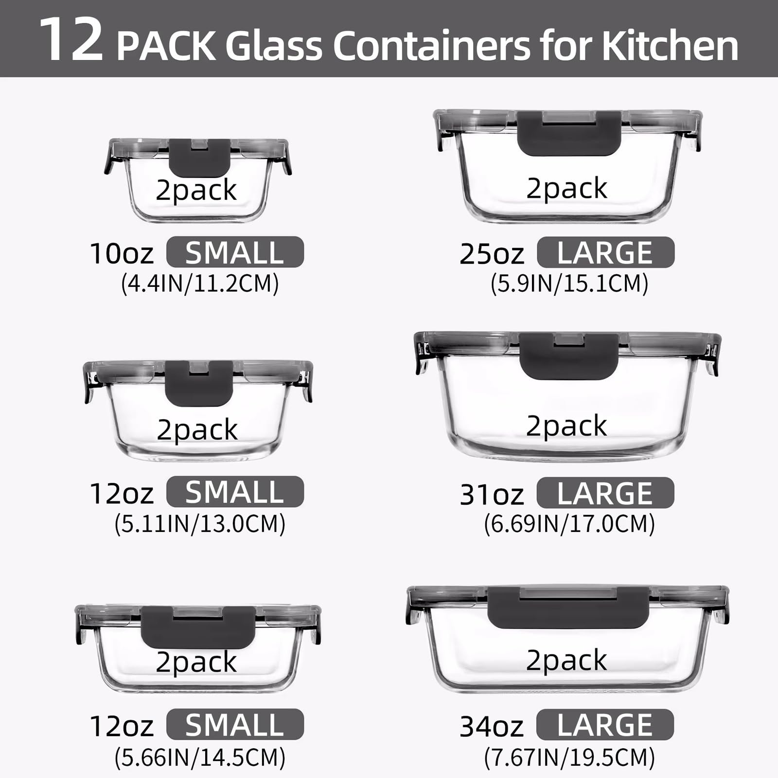 BPA-freie Glasbehälter für die Zubereitung von Mahlzeiten, 12 Stück, mit Deckel, auslaufsicher, ideal für Mahlzeiten, gefriergeeignet, mikrowellengeeignet, Blau