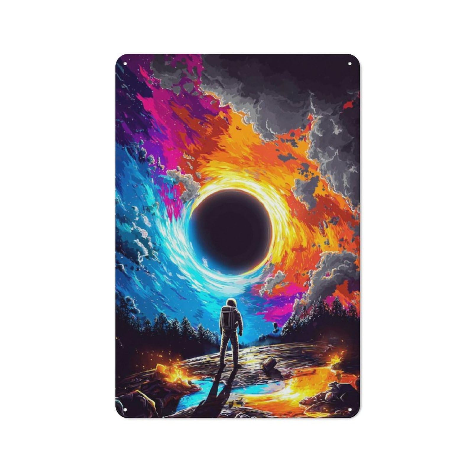 Junmoney Astronaut Faces Black Hole Modern Retro Metal Wall Decor 30X20cm, Metal Wall Sign For Loft, Studio, Office Or Creative Room