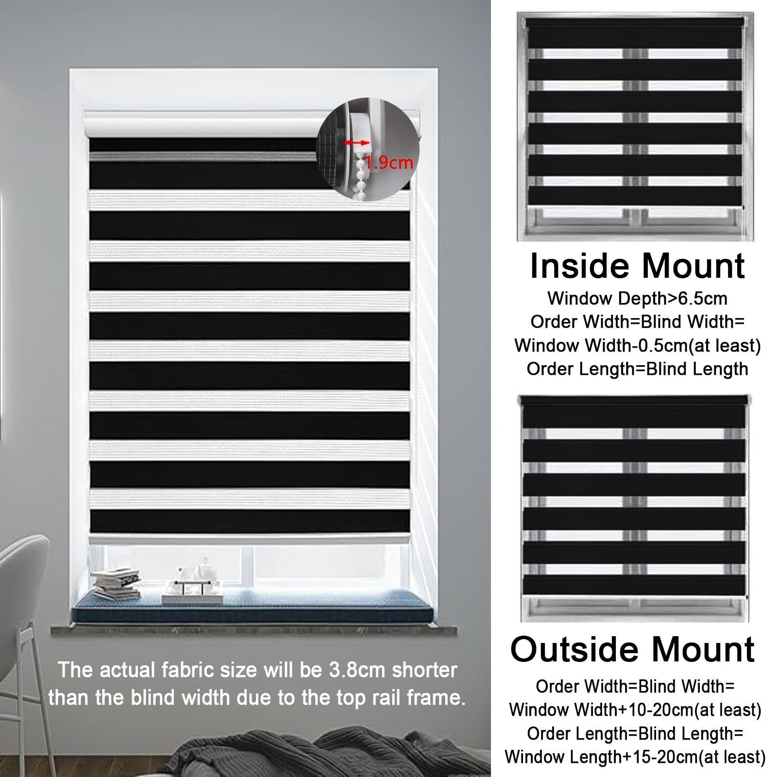 Doppelrollo Klemmfix Ohne Bohren 64 x 170 cm Blickdicht Oder Transparent, Ohne Bohren Möglich, Doppelrollo Wandmontage Duo Rollos für Fenster für Fenster Und Tür, Schwarz