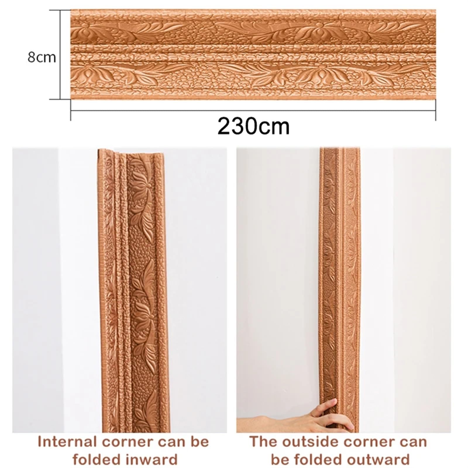 Rodapies 2 pegatinas de espuma con patrón 3D de 5 mm de grosor, autoadhesivas, impermeables, zócalo, esquina, línea de cintura, pegatina, línea de ajuste, rodapié, decoración del hogar DIY Para Cocina