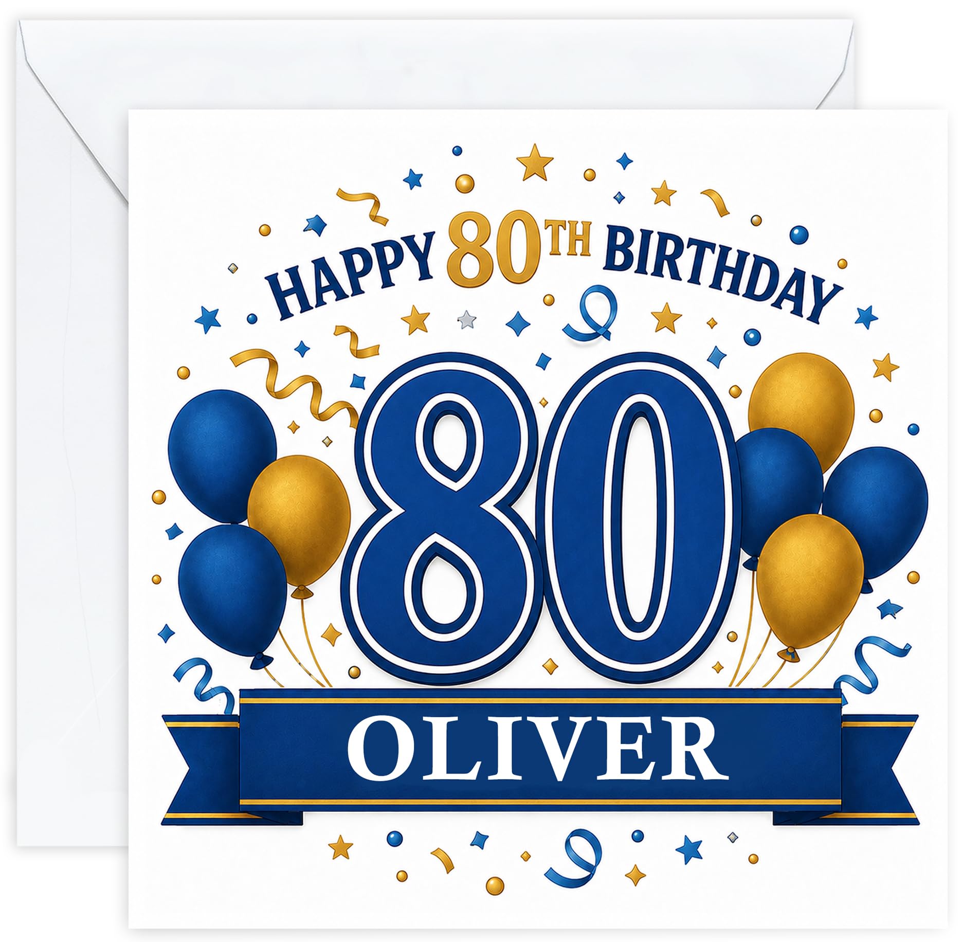 Personalised 80th Birthday Card for Him | Eightieth Birthday Card for 80 Year Old Men | Husband Dad Grandad Brother Friend | Male Birthday Card with Name (Design 01)
