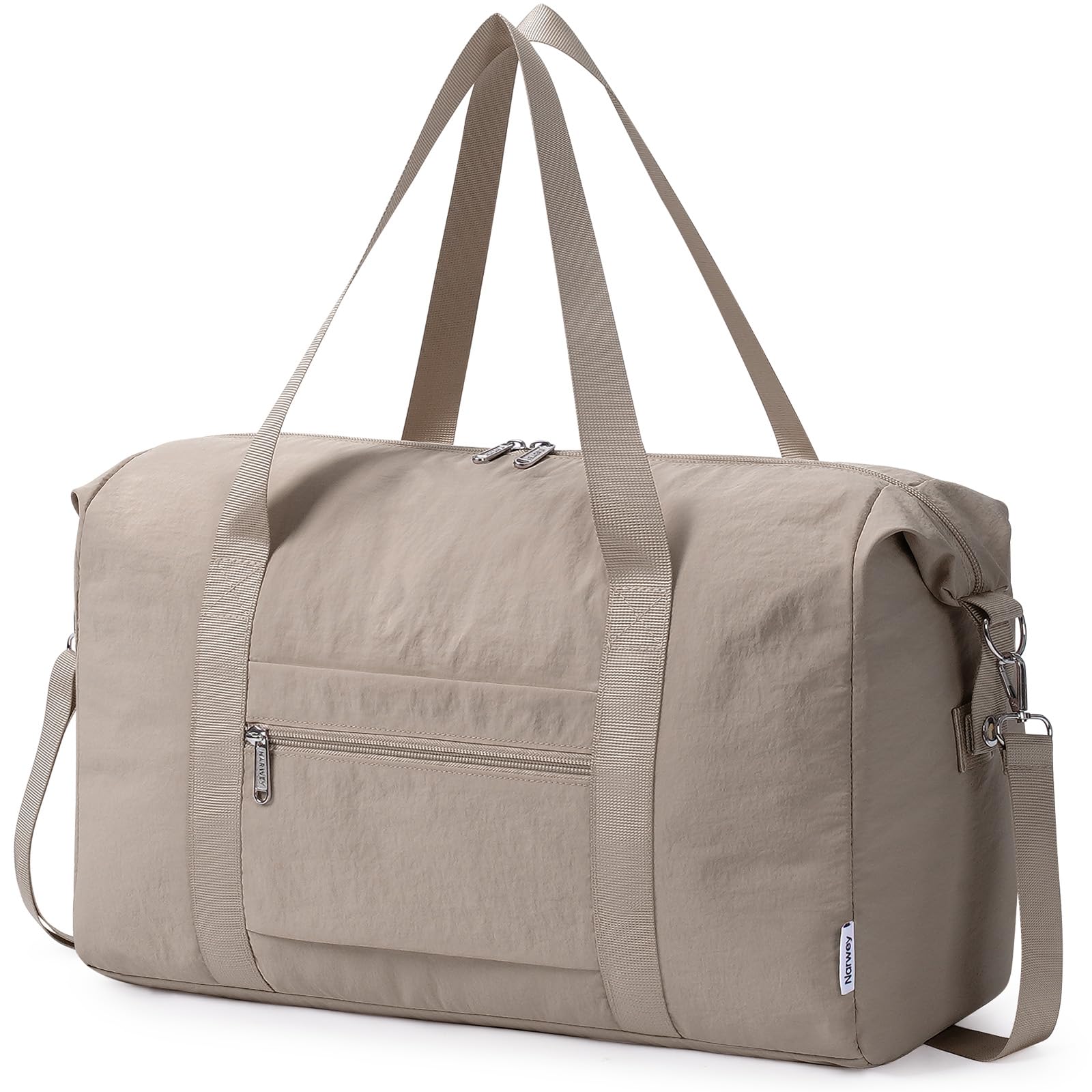 Narwey Travel Duffle Bag for Women, Lightweight Weekender Sports Gym Tote Bags for Women, Personal Item Travel Bag Airplane, Foldable Overnight Hospital Shoulder Bag for Women Travelling 25L (Khaki)