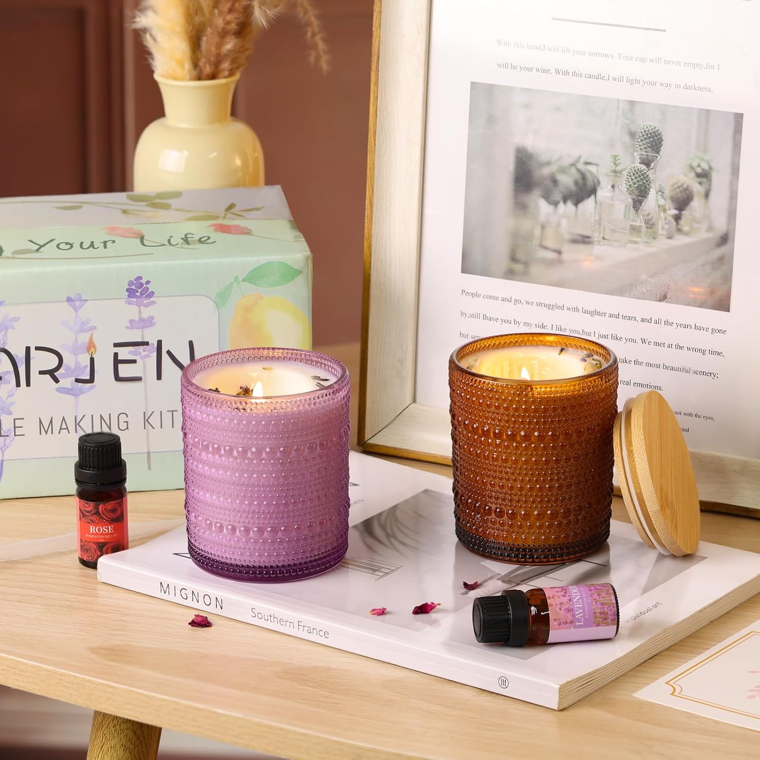 DARJEN Candle Making Kit for Beginners, 2 Jars, Soy Wax, DIY Set