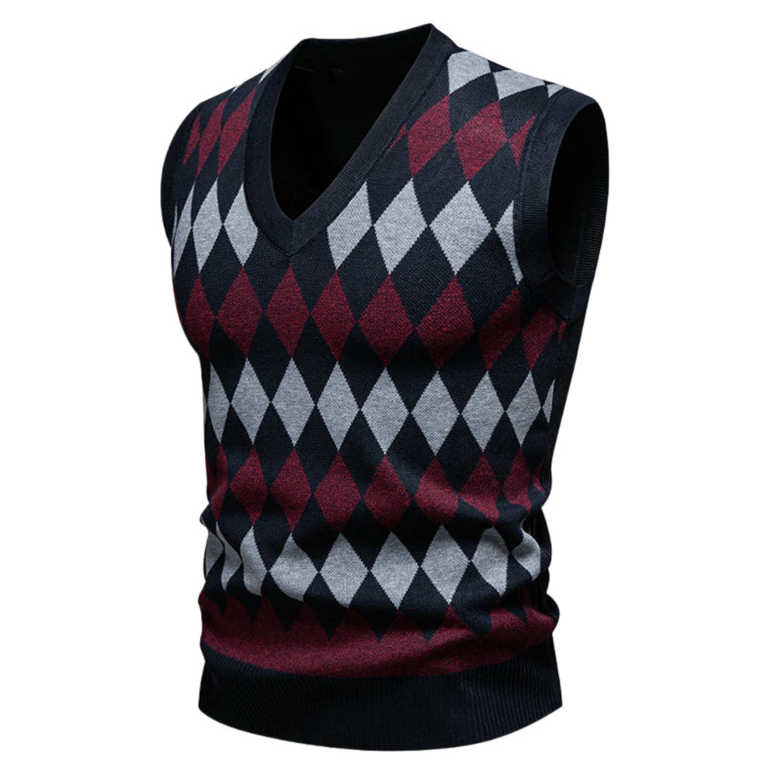 Chaleco de punto base sin mangas con cuello en V para hombre para otoño e invierno