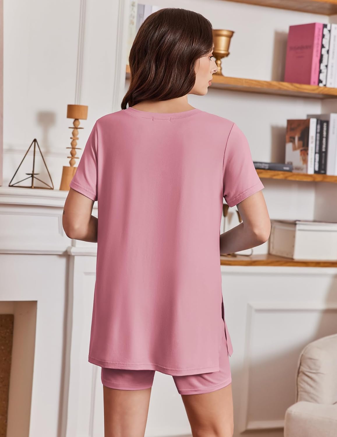 Ekouaer Pajamas for Womens Set 2 Piece Lounge Set Lightweight Summer Pjs Biker Shorts Sets V-Neck Tops Matching Outfits Set - Image 3