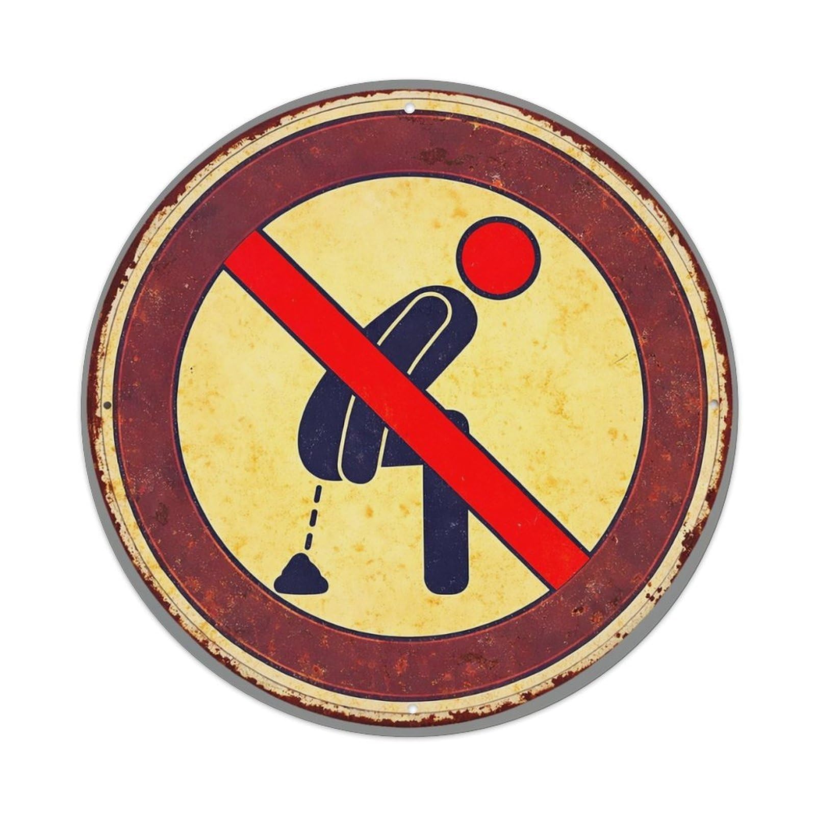 No Urination Sign Pattern Vintage Round Tin Sign Retro Metal Wall Decor Metal Poster, Home Bar Garage Cafe Wall Art Decoration 8x8Inches