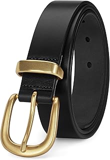 wolksprong Womens Belts for Jeans 1.1" Width Ladies Belts for Dresses Full Grain Leather Gold Buckle Belt Gift Box