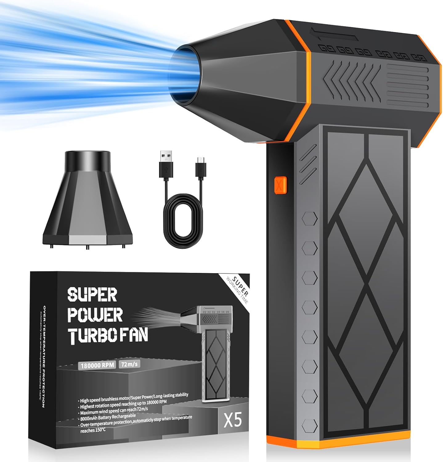 Compressed Air Duster-4 Gear Adjustable 150000RPM Electric Air Duster Cordless Rechargeable Turbo Car Dryer Jet Air Blower for Keyboard,Computer,Car,Home