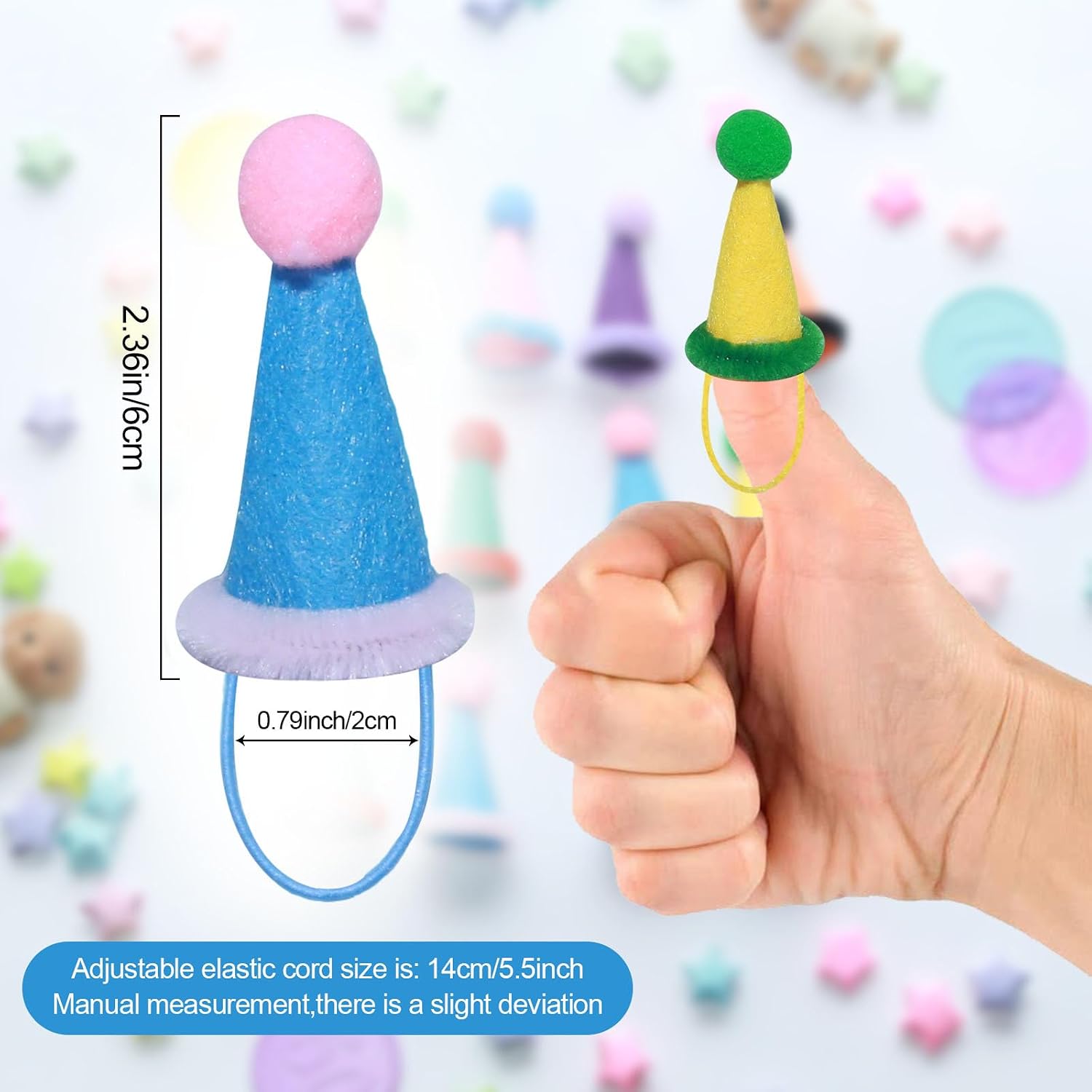 12Pcs Mini Party Hats for Stuffed Animals Figures Cake Toppers Accessories | Tiny Birthday Hats for Dolls Toys Dinosaur, Adjustable Cone Hat, assorted color with hatband